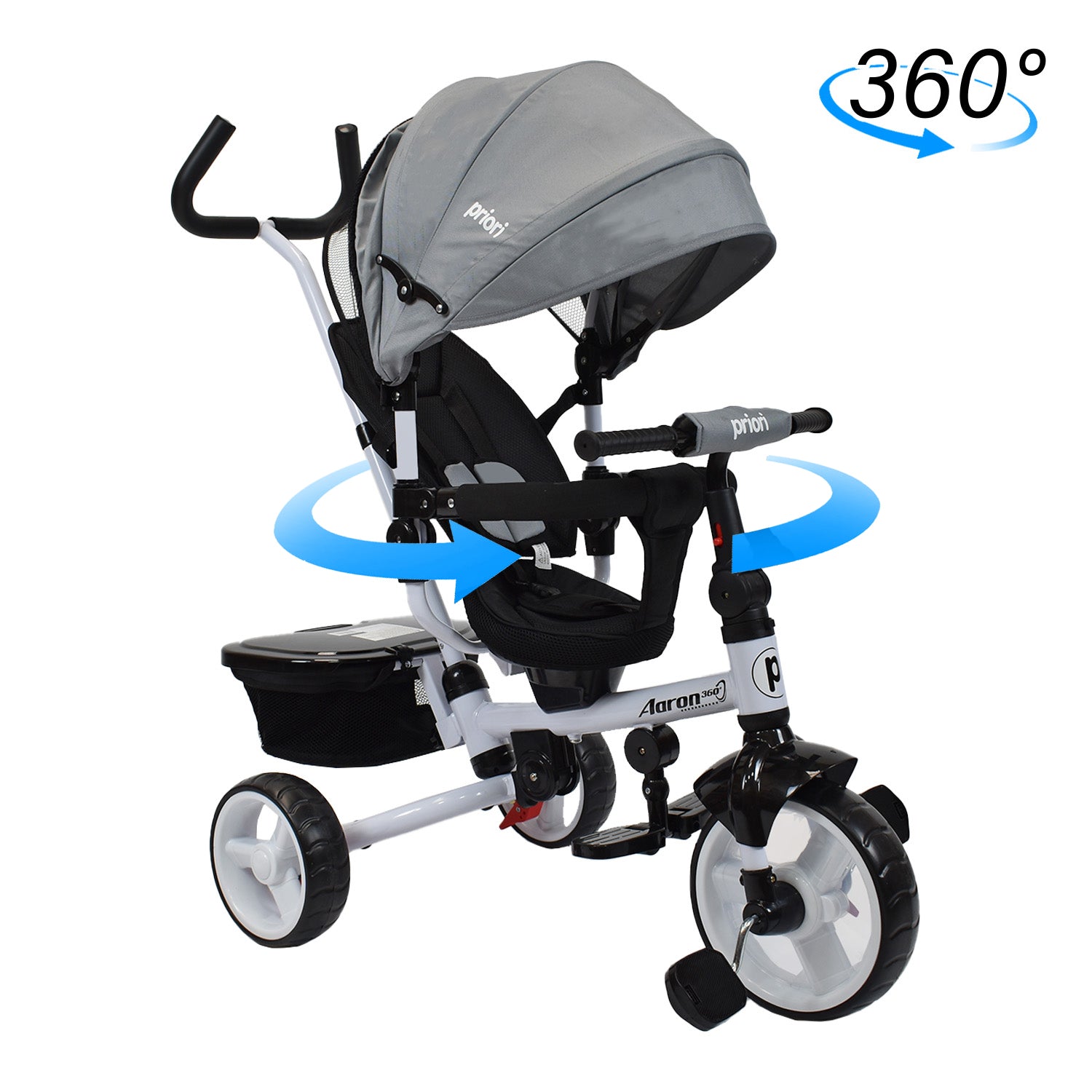 Triciclo Paseador Para Bebé Giro 360° Priori Aaron Gris