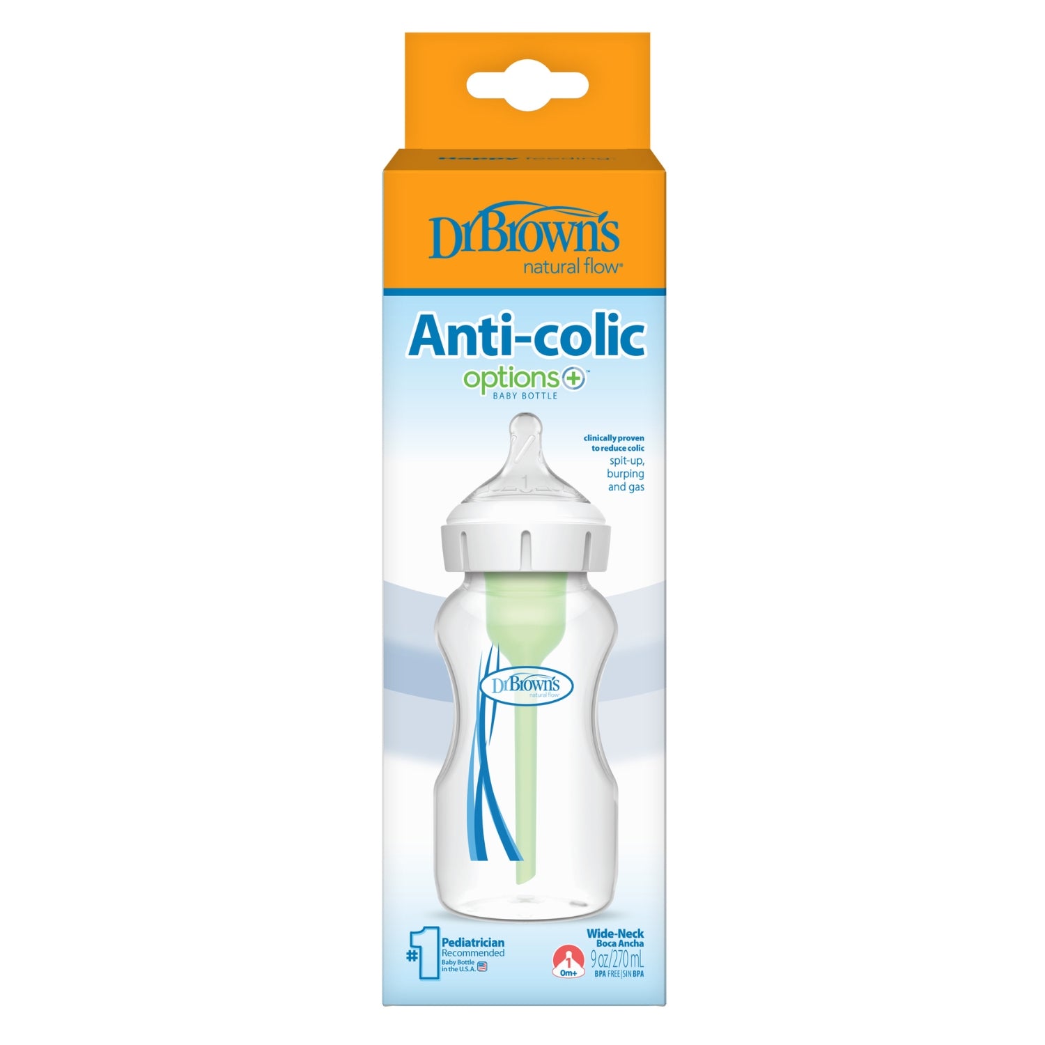 Biberón Polipropileno Options+ Boca Ancha, pack de 1, 9oz/ 270ml, Dr Browns