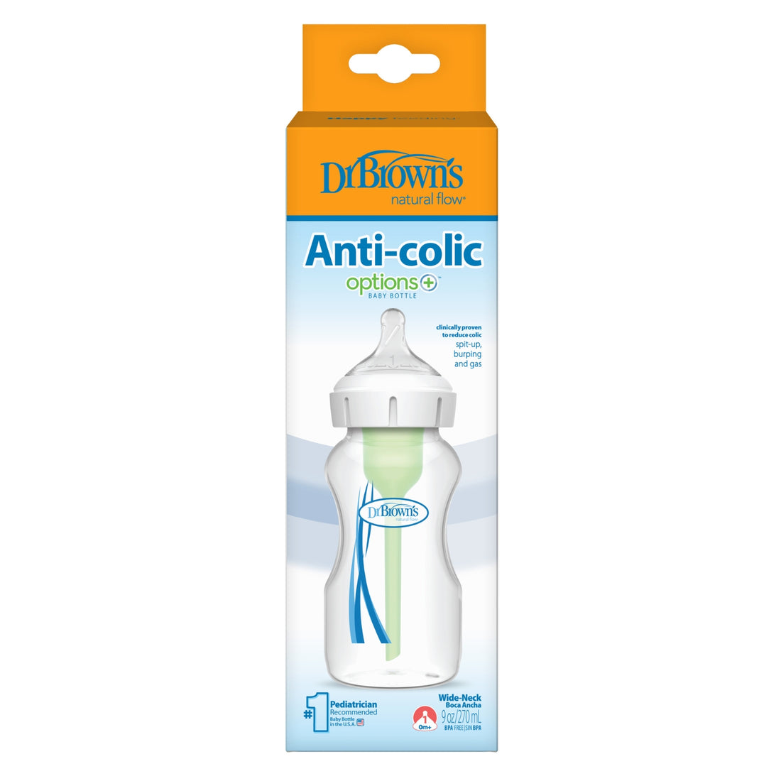 Biberón Polipropileno Options+ Boca Ancha, pack de 1, 9oz/ 270ml, Dr Browns