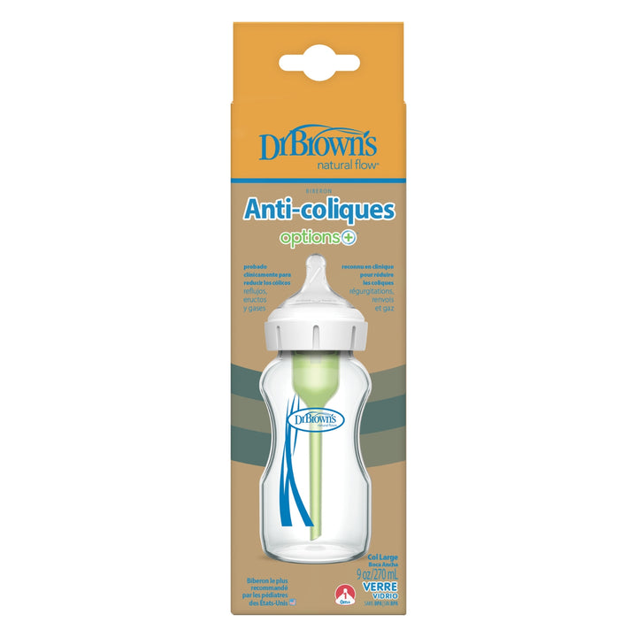 Biberón Vidrio Options+ Boca Ancha, pack de 1, 9oz/ 270ml, Dr Browns