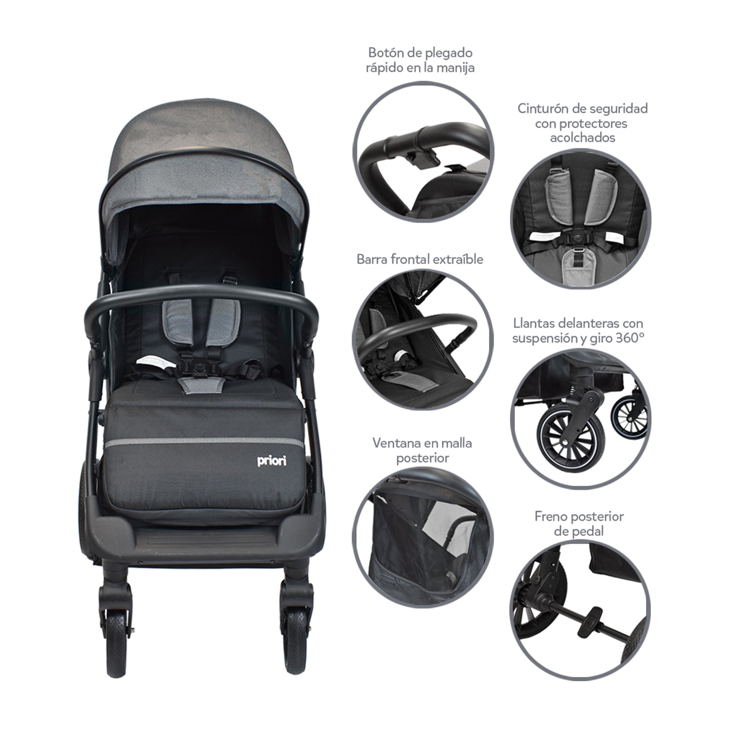 coche para bebé tipo paseador minos gris