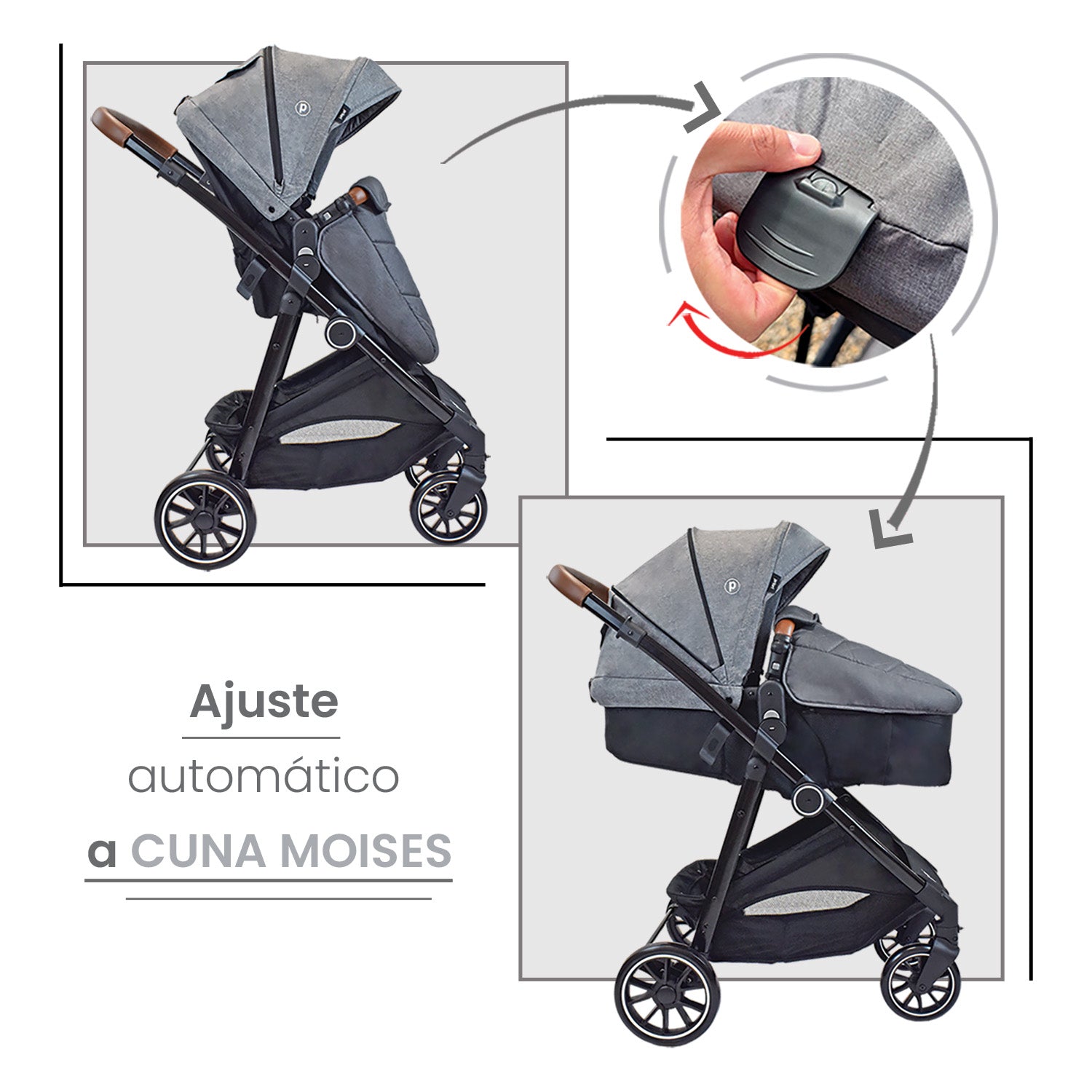 Coche para bebe travel system priori aria gris