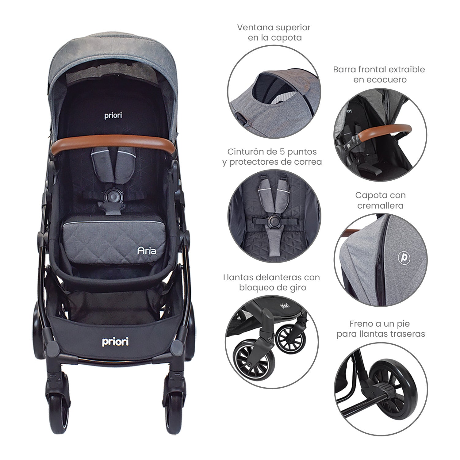 Coche para bebe travel system priori aria gris