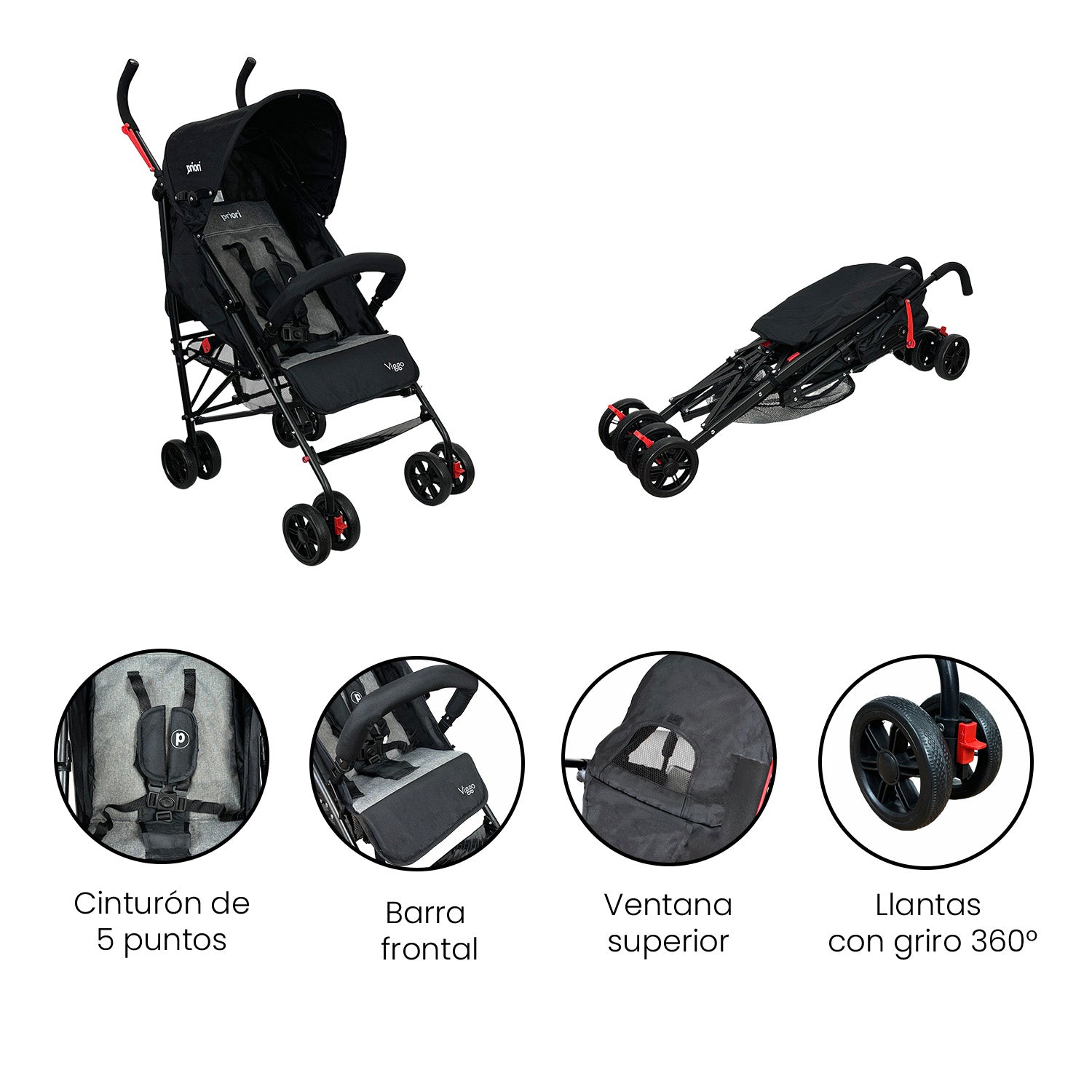 Coche baston para bebe viggo negro
