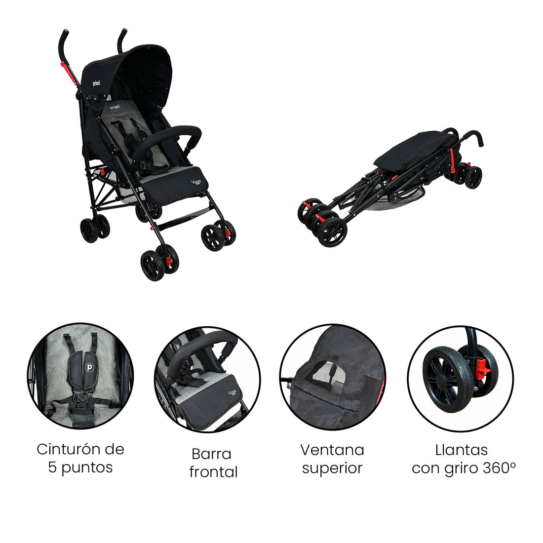 Coche baston para bebe viggo negro