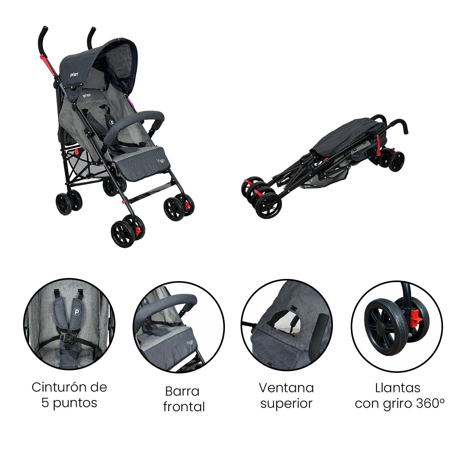 Coche baston para bebe viggo gris