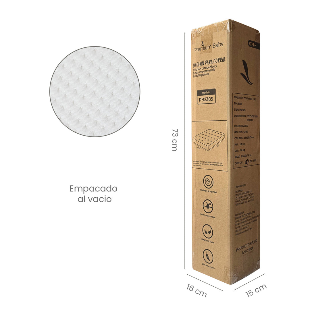 Colchón de Cuna Ortopédico Para Bebé Premium Baby PB2385 Blanco