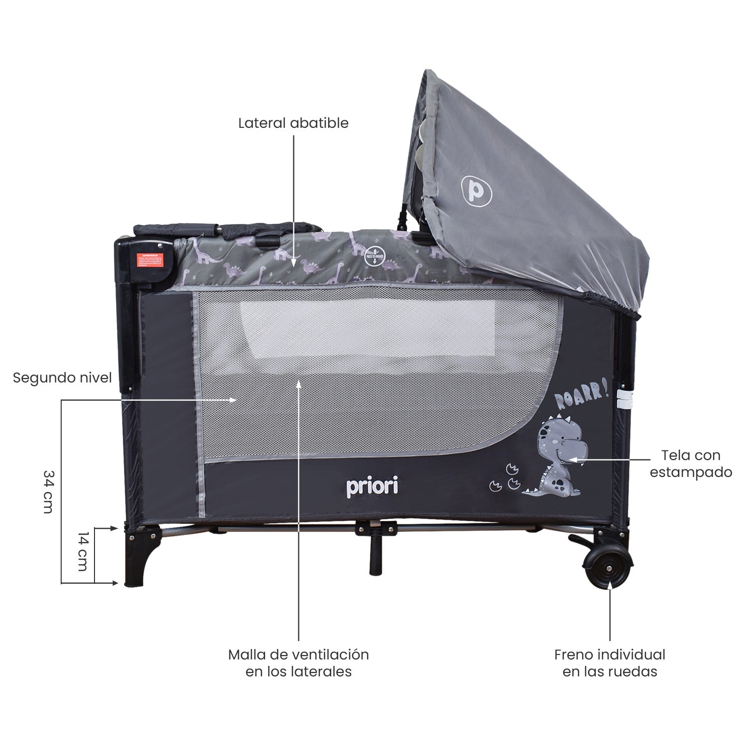 cuna colecho bebe madison gris 