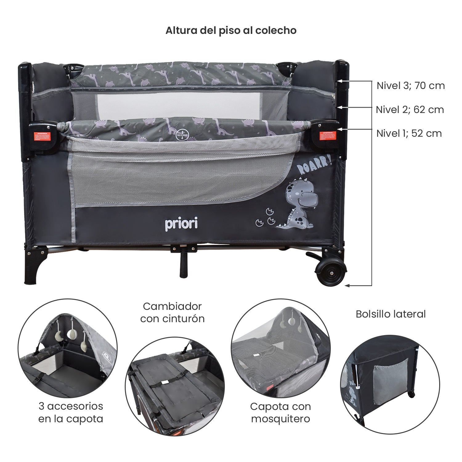 cuna colecho bebe madison gris 