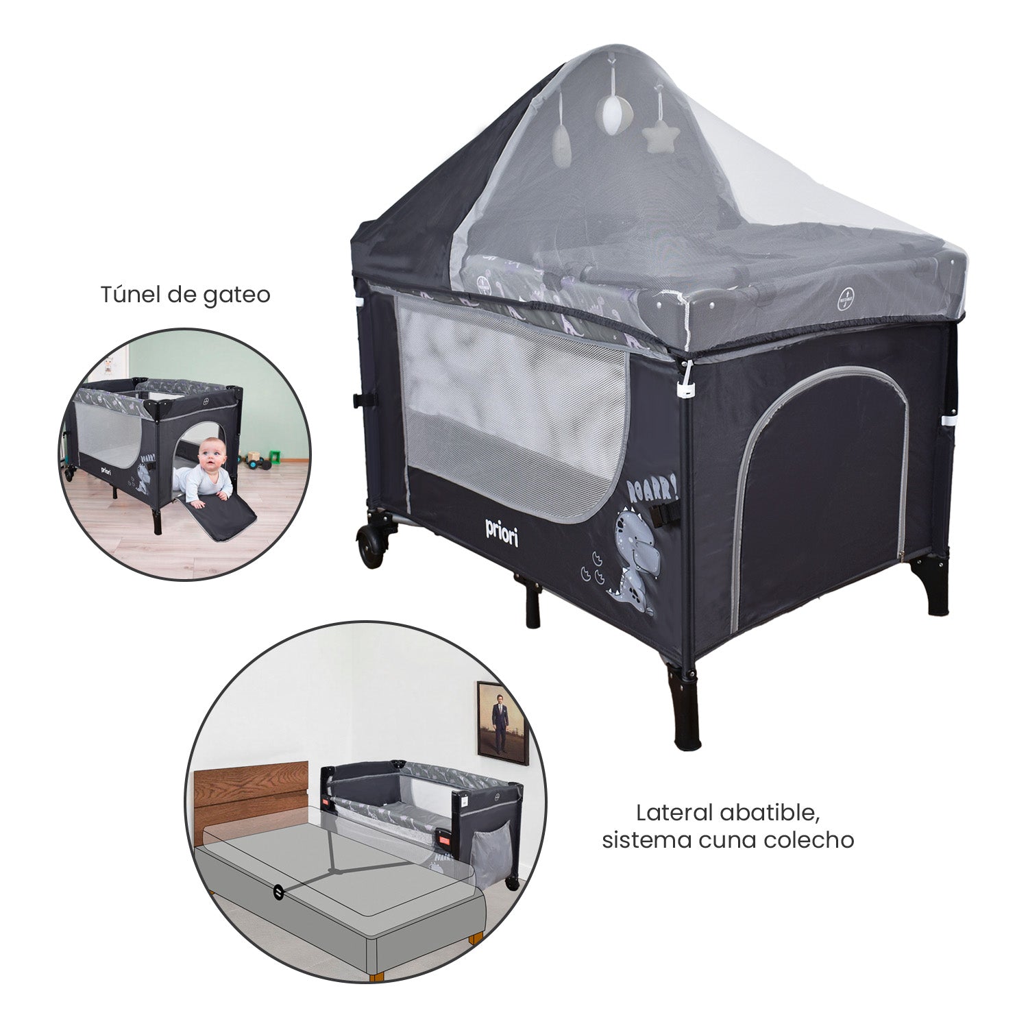 cuna colecho bebe madison gris 