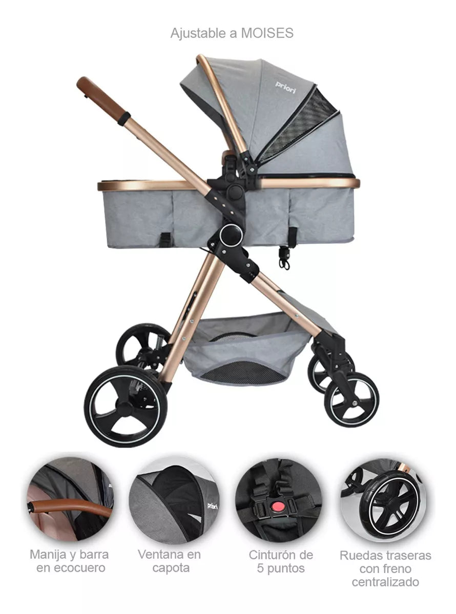 Coche Para Bebe Tipo Moises Compacto Priori Mike Rosa