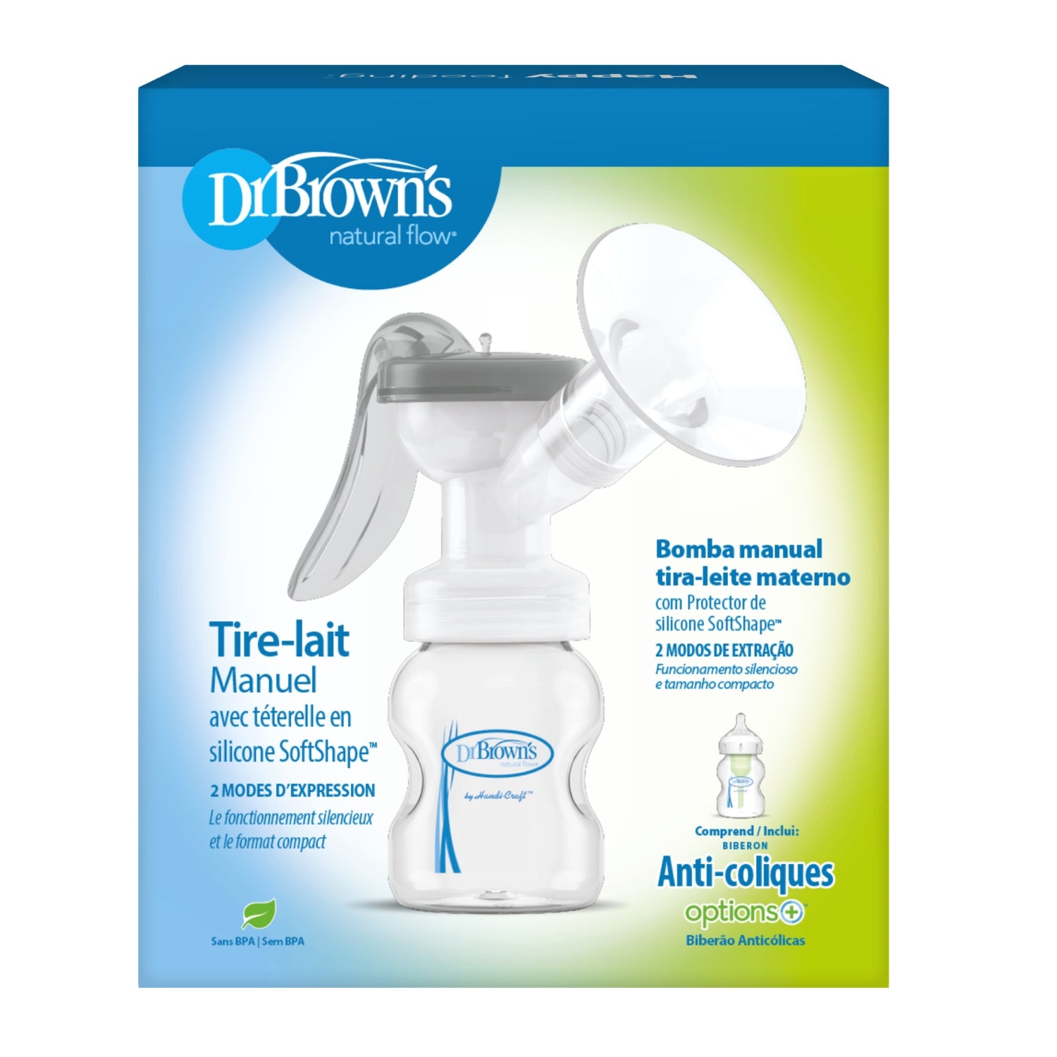 Extractor de Leche Manual con Biberón Boca ancha 5oz, Dr Browns