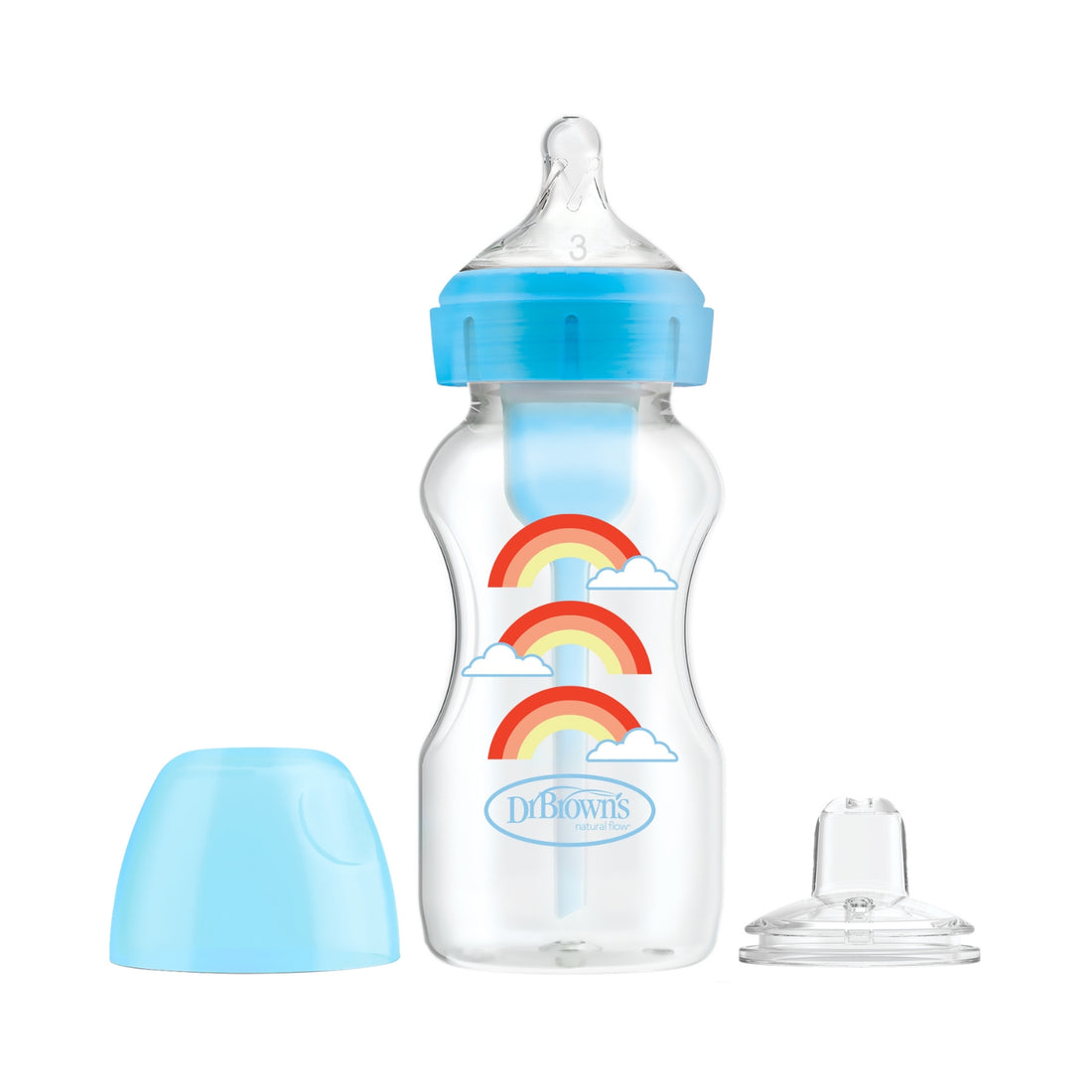 Kit de Transición 2 en 1 Options+ Boca Ancha Polipropileno 9 oz/270ml arcoiris Azul. Dr Browns