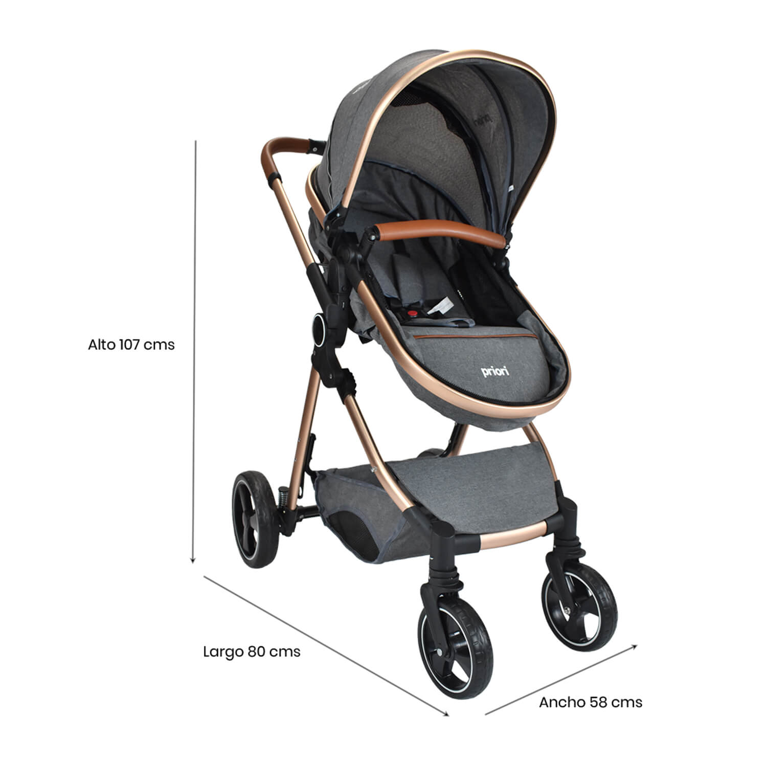 Coche Para Bebe Tipo Moises Compacto Priori Mike Gris