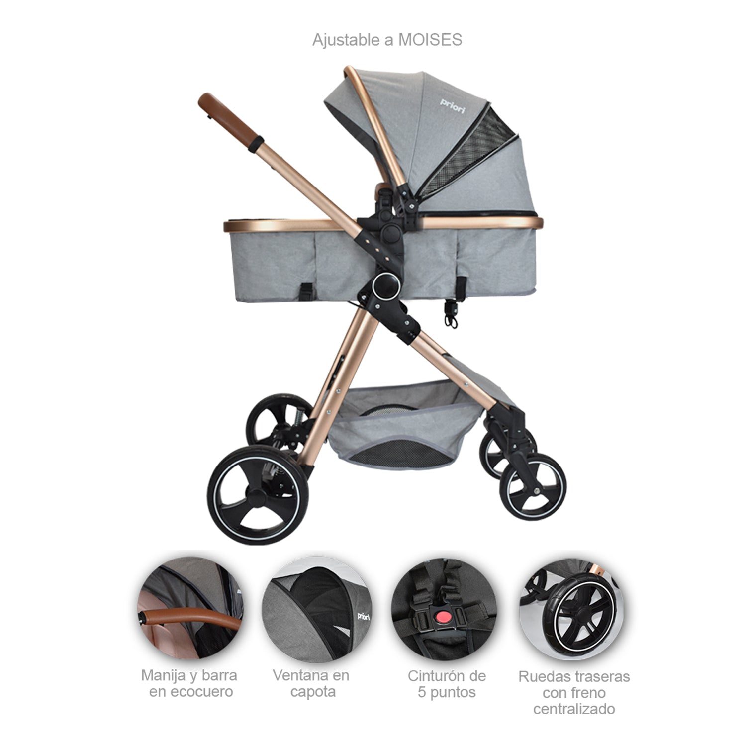 Coche Bebe Moises Compacto Con Portabebe Priori Mike Ts Rosa