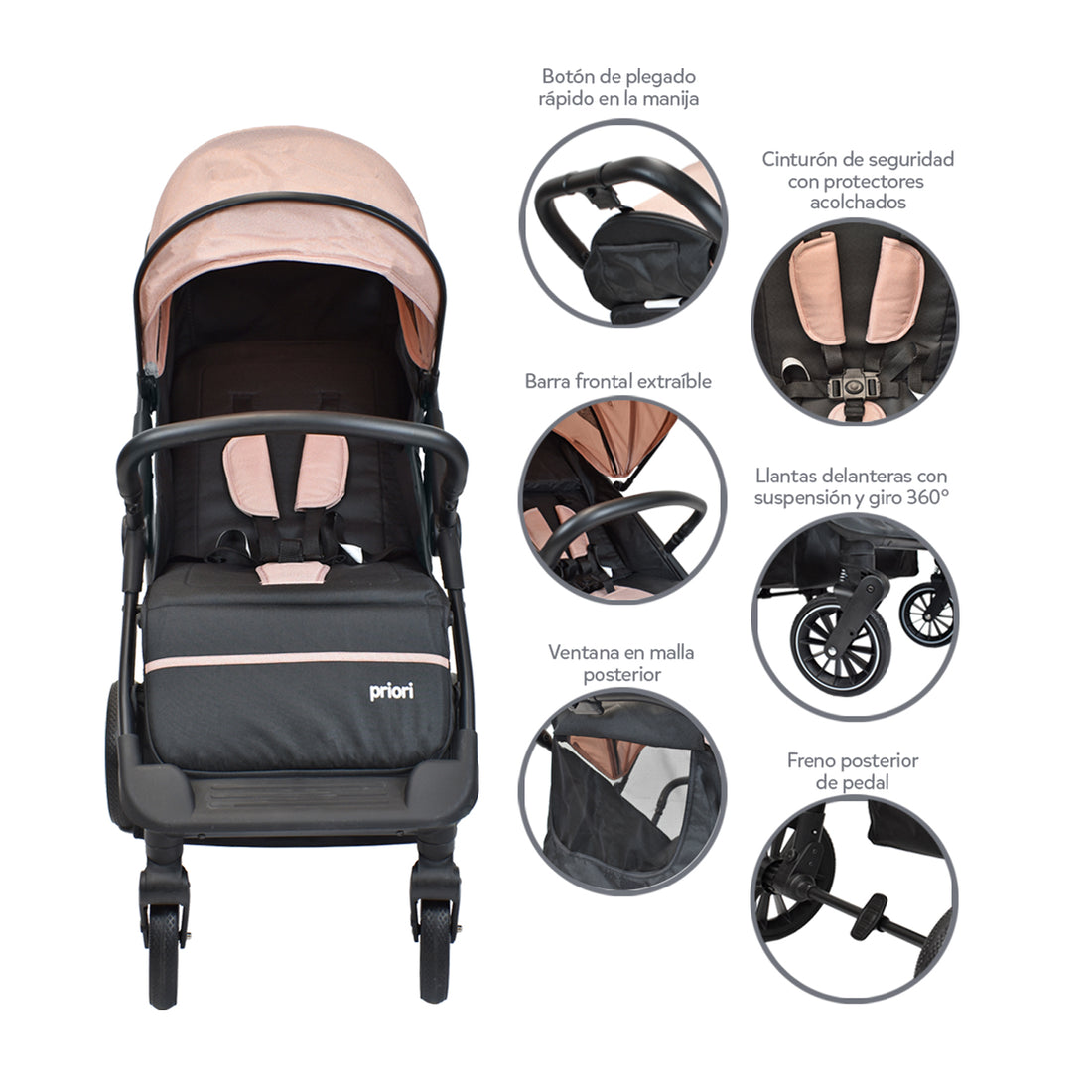 Coche Para Bebé Paseador Priori Minos Rosa