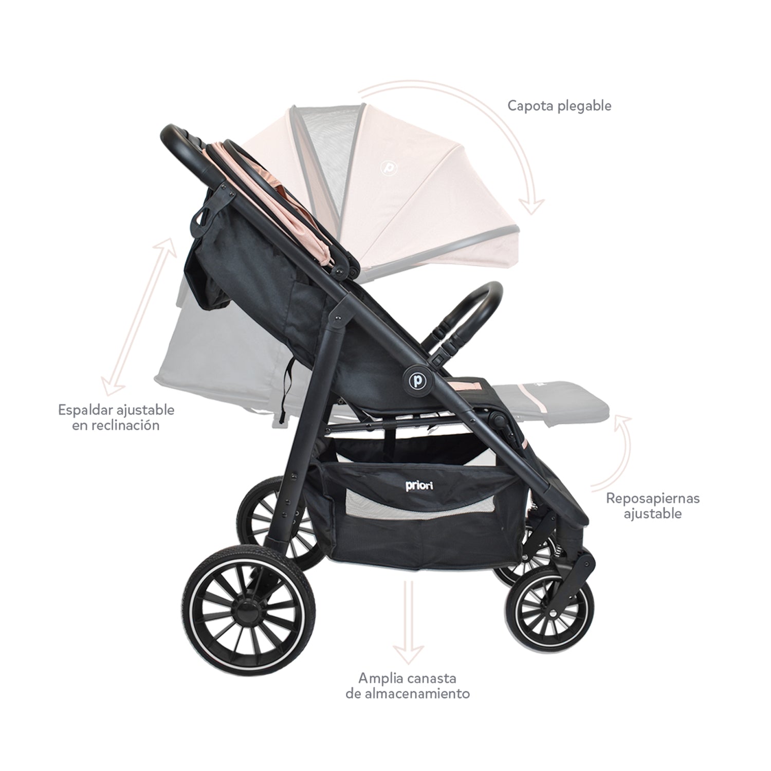 Coche Para Bebé Paseador Priori Minos Rosa