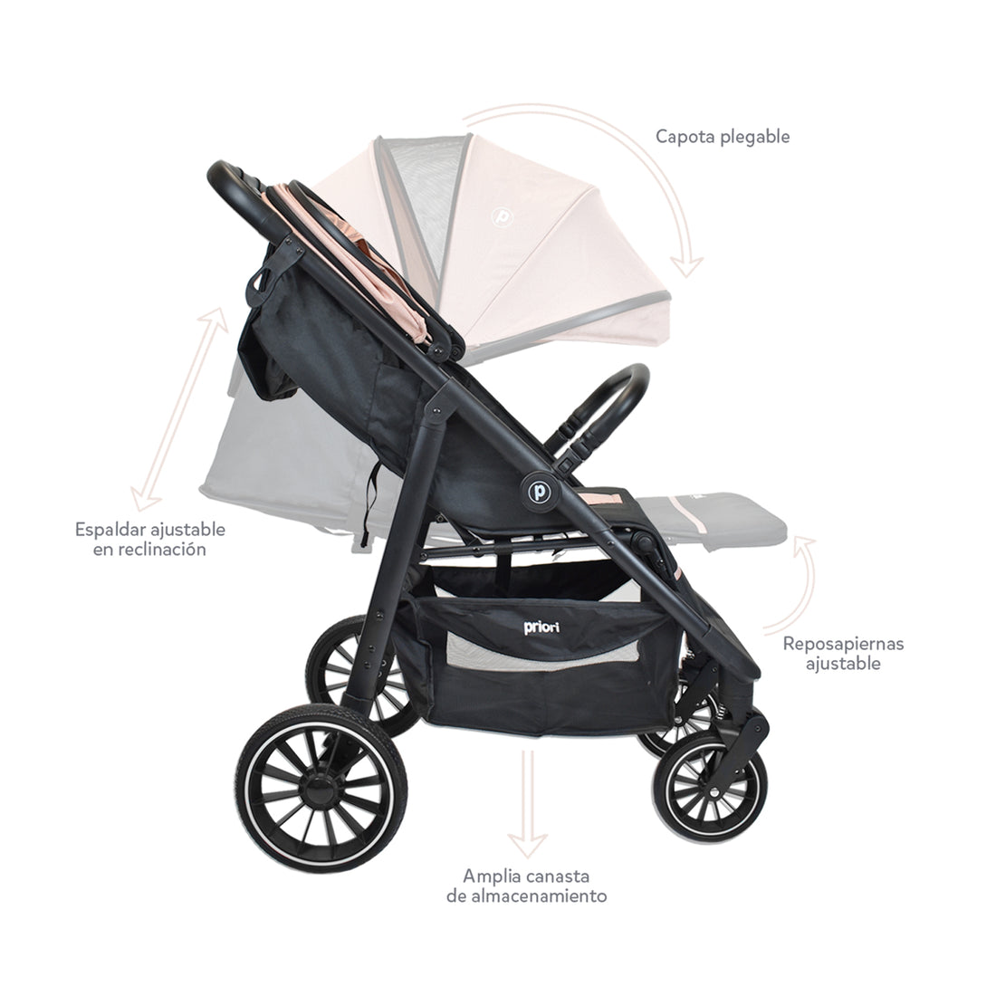 Coche Para Bebé Paseador Priori Minos Rosa