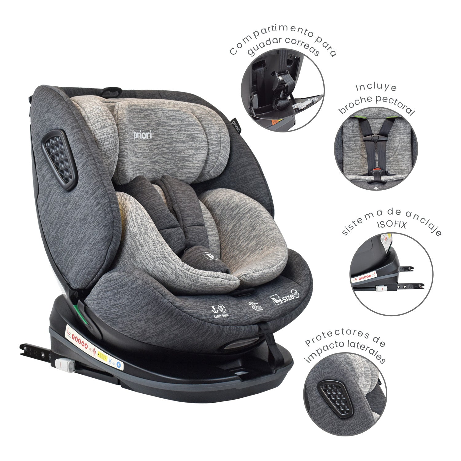 silla de carro para bb 360° priori i-hero gris