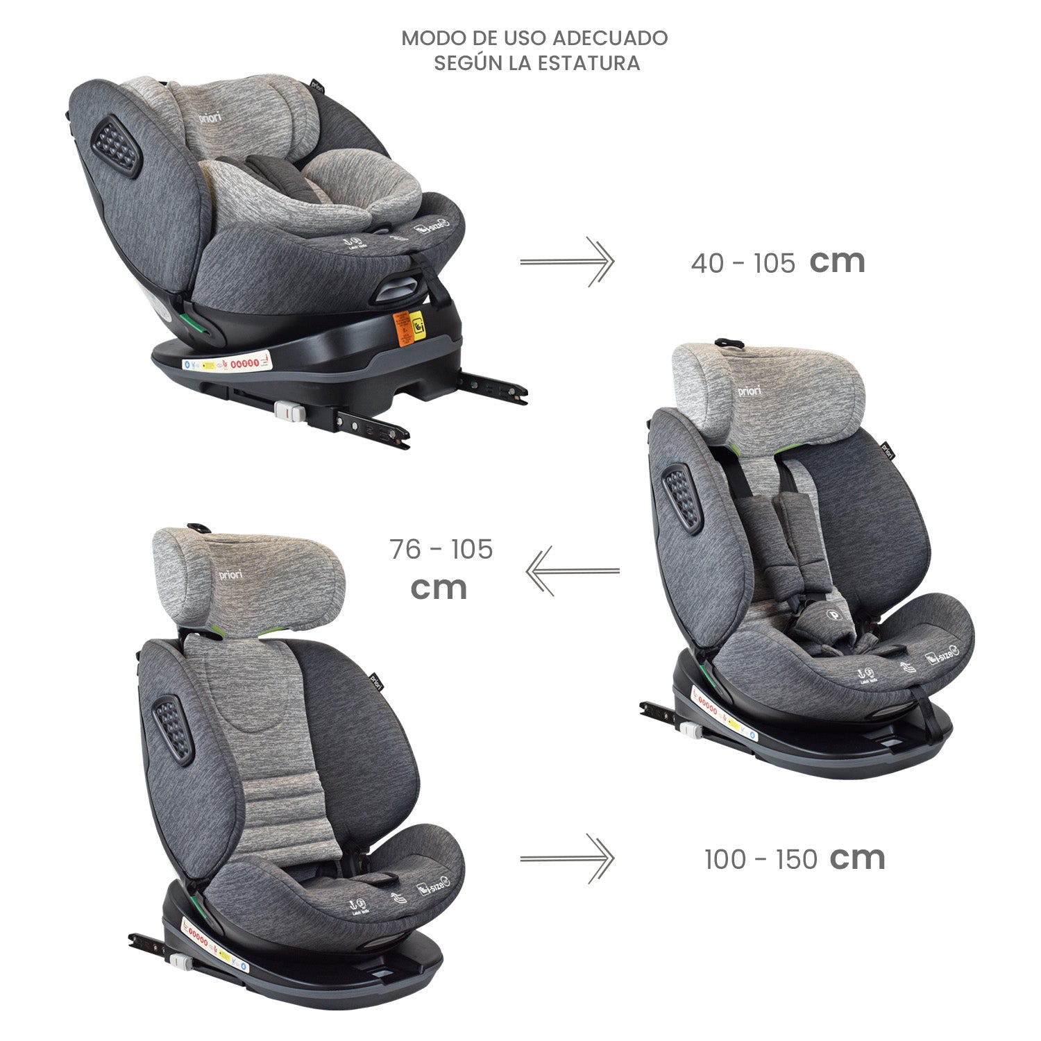silla de carro para bb 360° priori i-hero gris