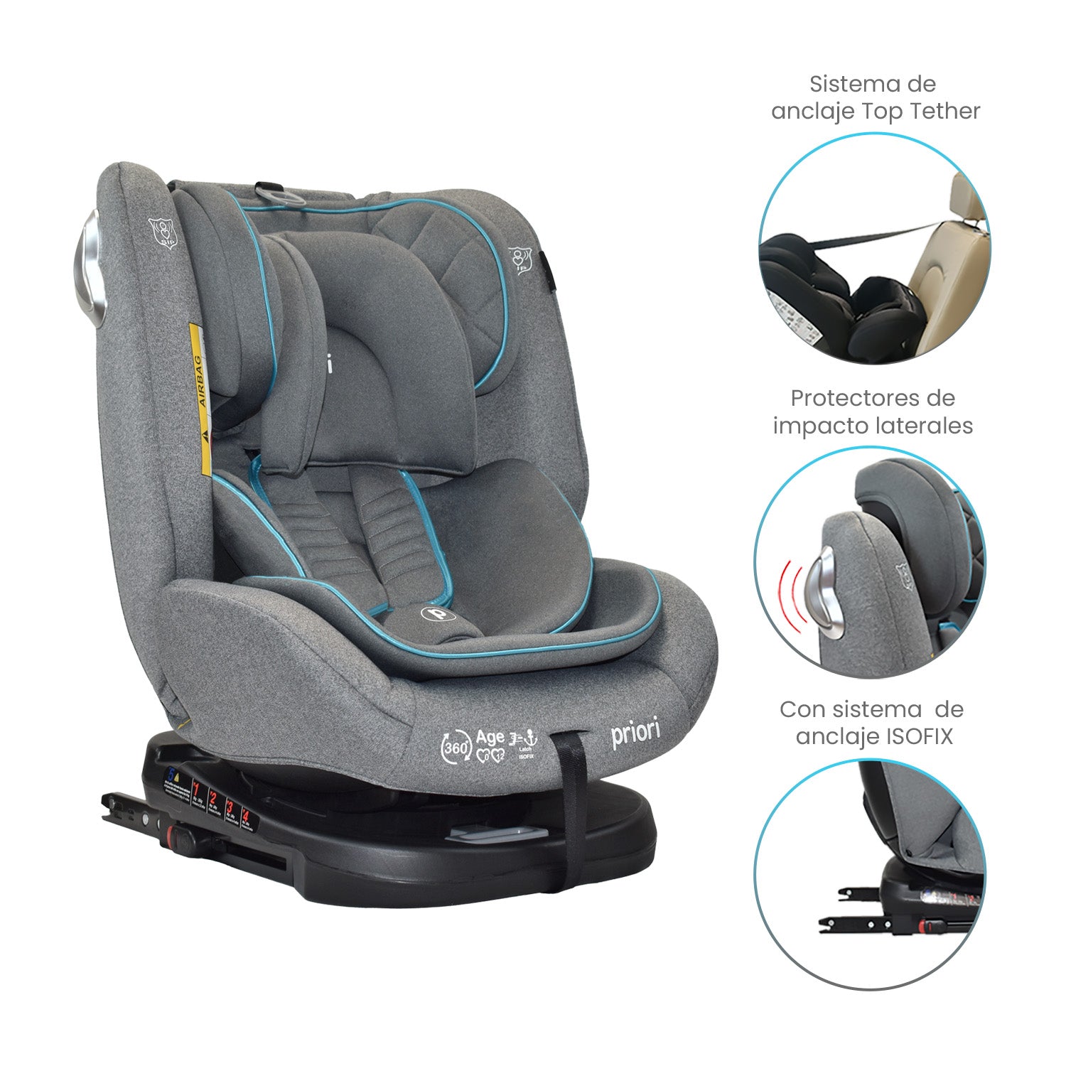 silla de carro para bb 360° priori first azul 