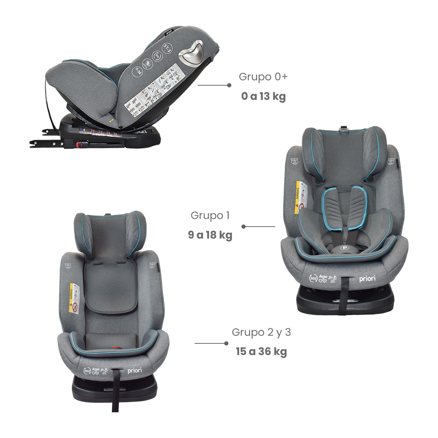 silla de carro para bb 360° priori first azul 