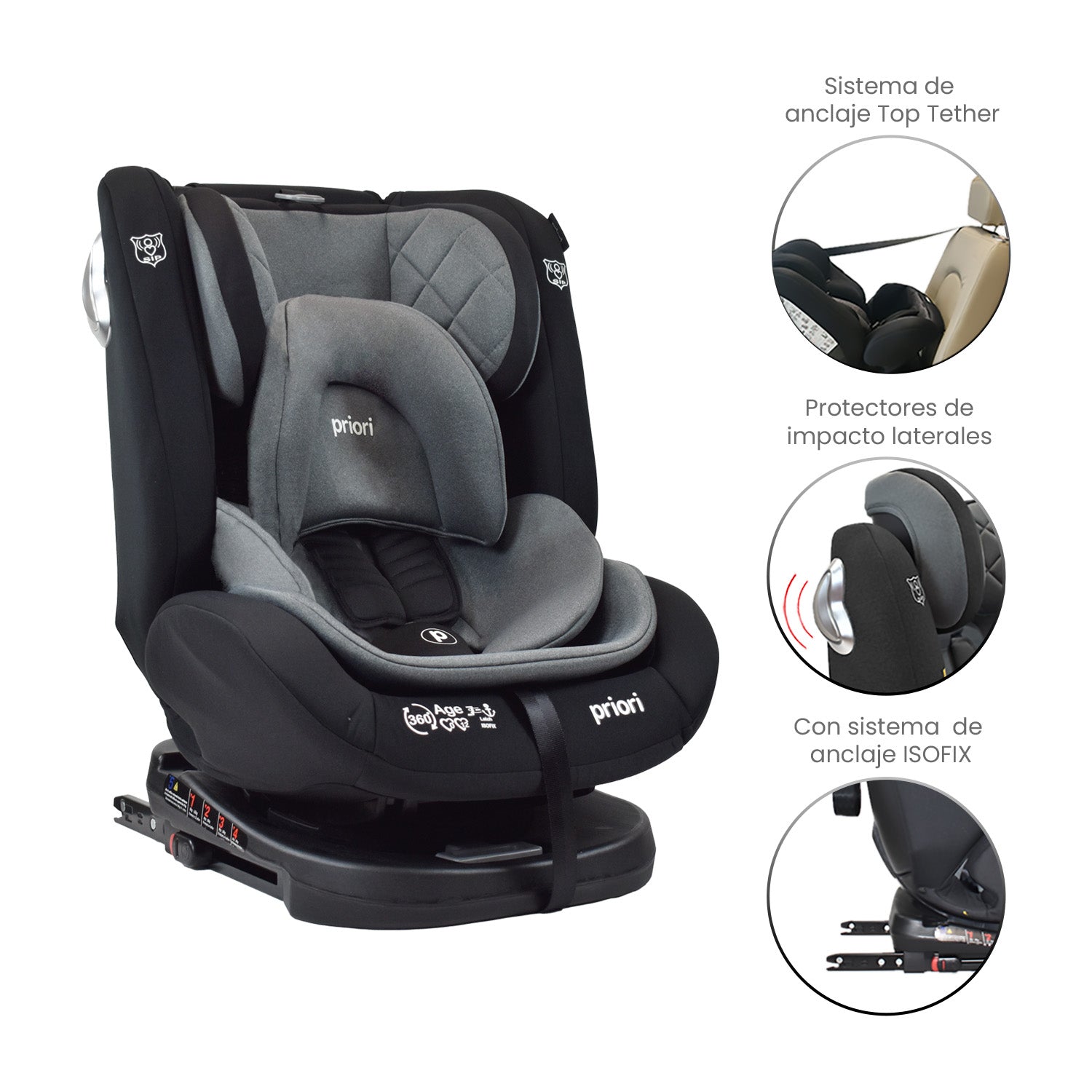 silla de carro para bb 360° priori first negro