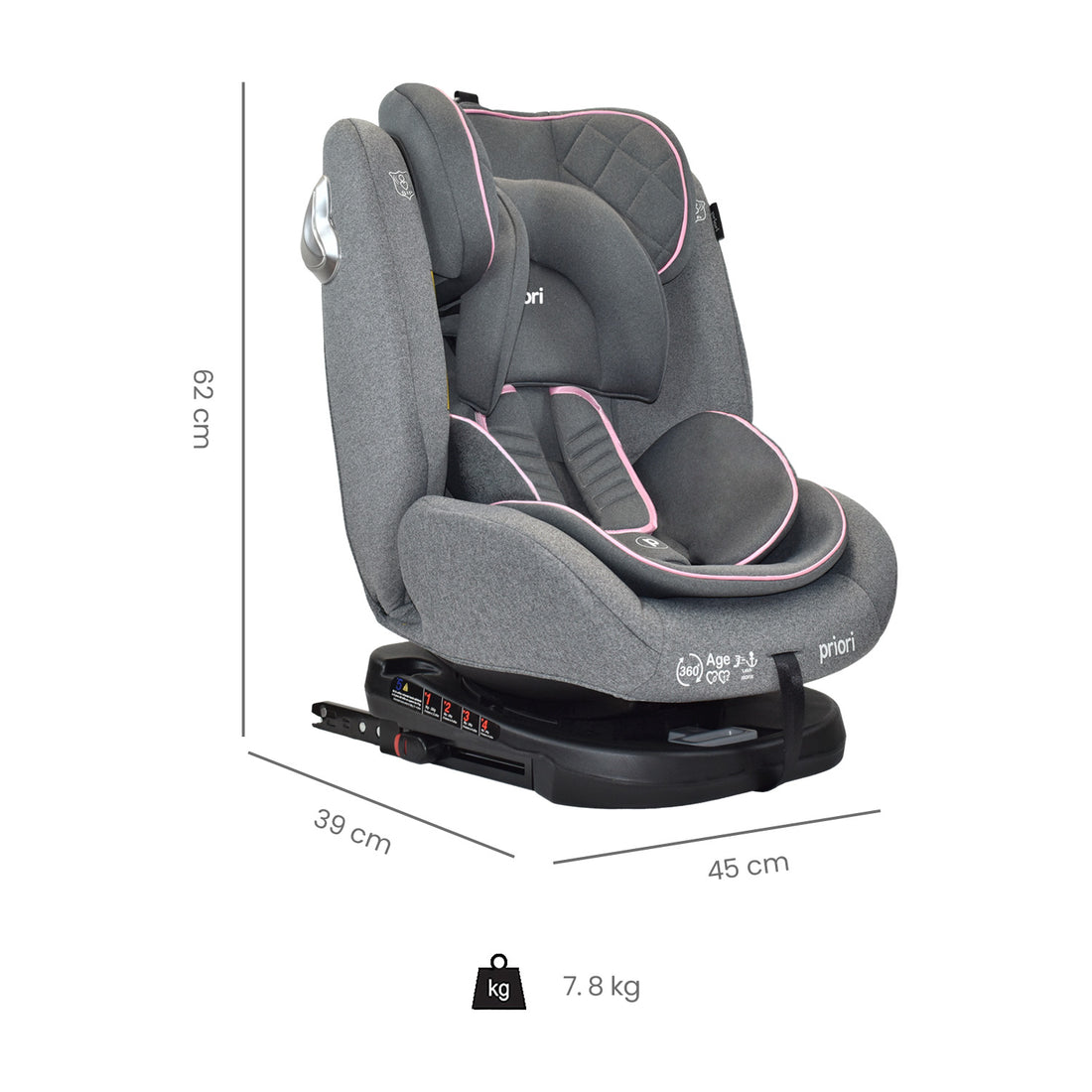 silla de carro para bb 360° priori first rosa