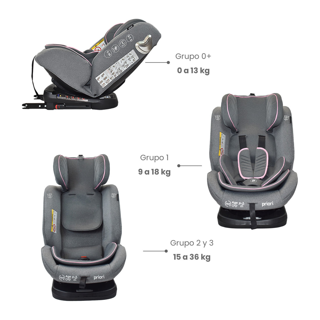 silla de carro para bb 360° priori first rosa