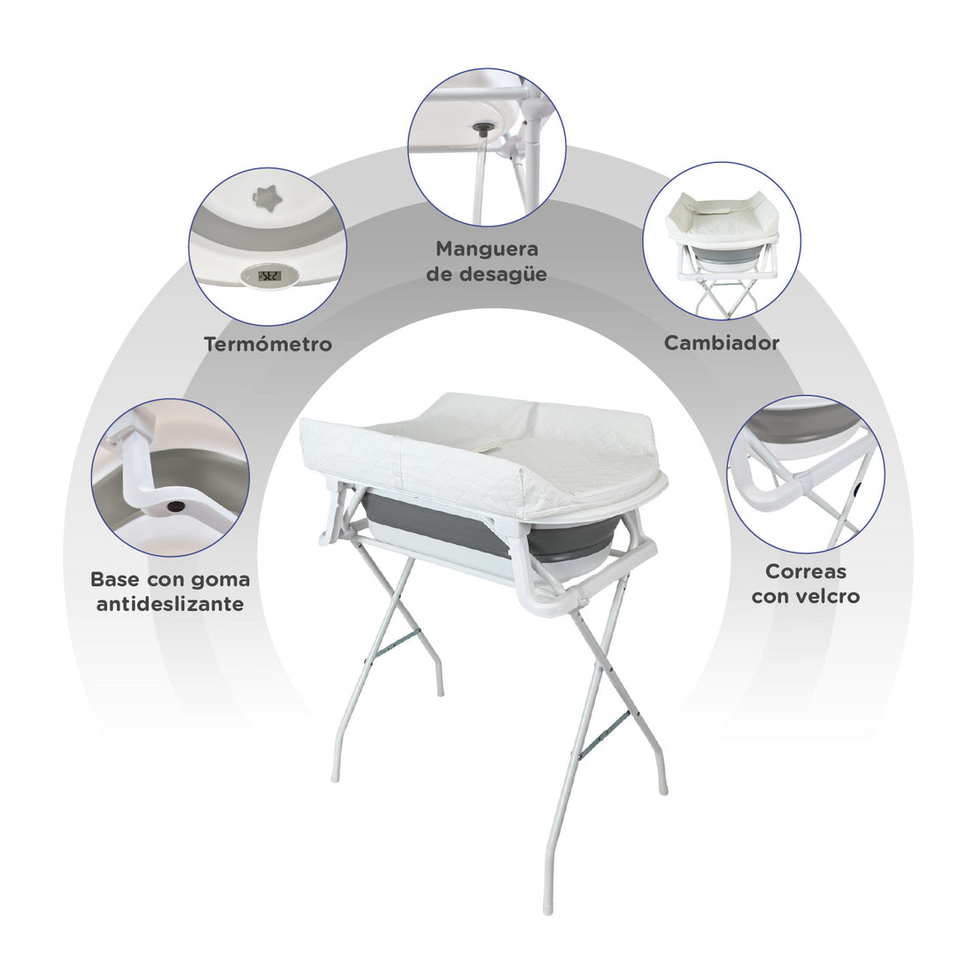 Tina de baño para bebe con cambiador priori stand changer 