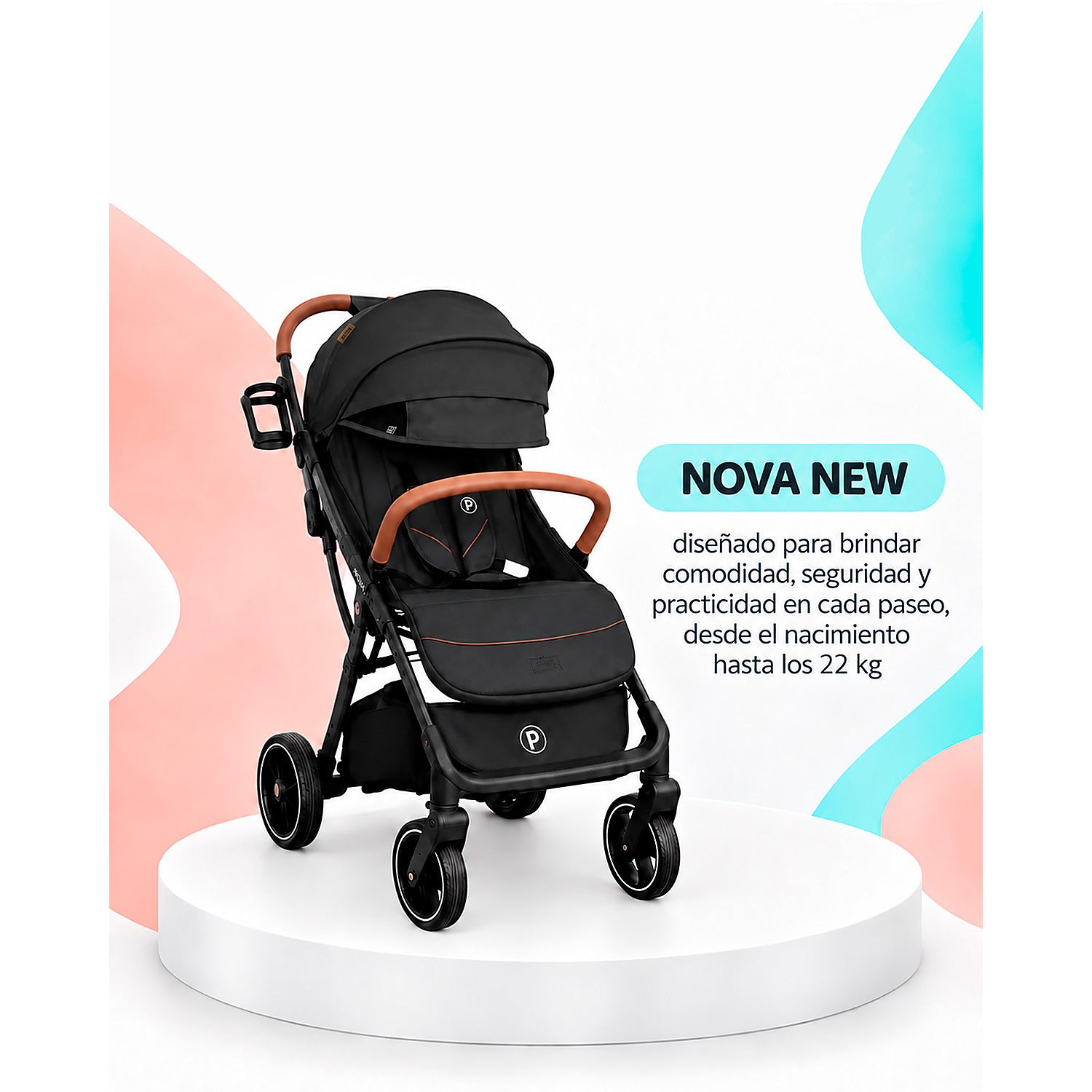 Combo Coche Nova Negro + Bañera Splash Azul + Bouncer Rainforest Vibes