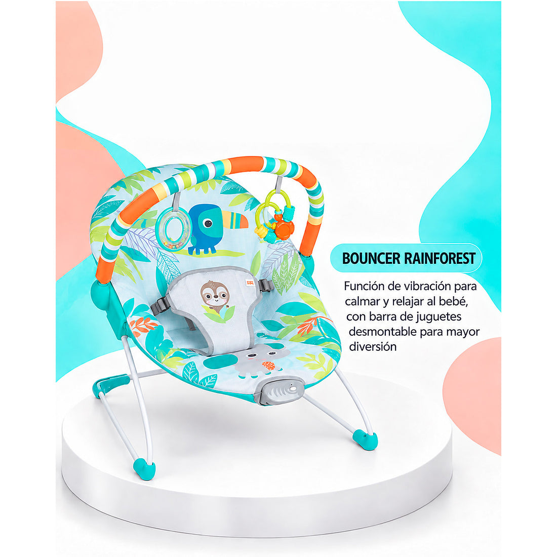 Combo Coche Nova Negro + Bañera Splash Azul + Bouncer Rainforest Vibes