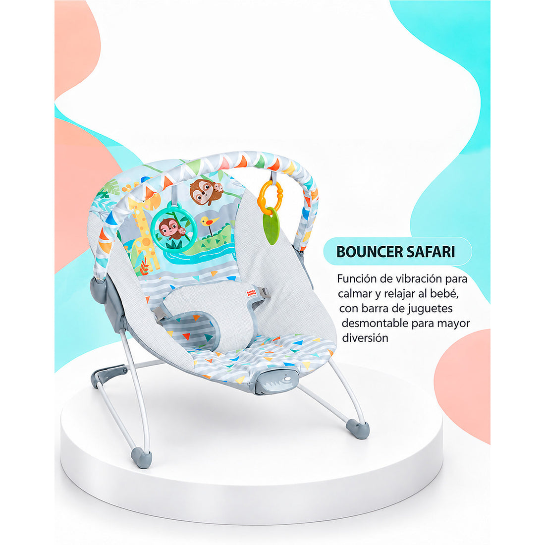 Combo Coche Nova Gris + Bañera Splash Gris + Bouncer Safari Fun