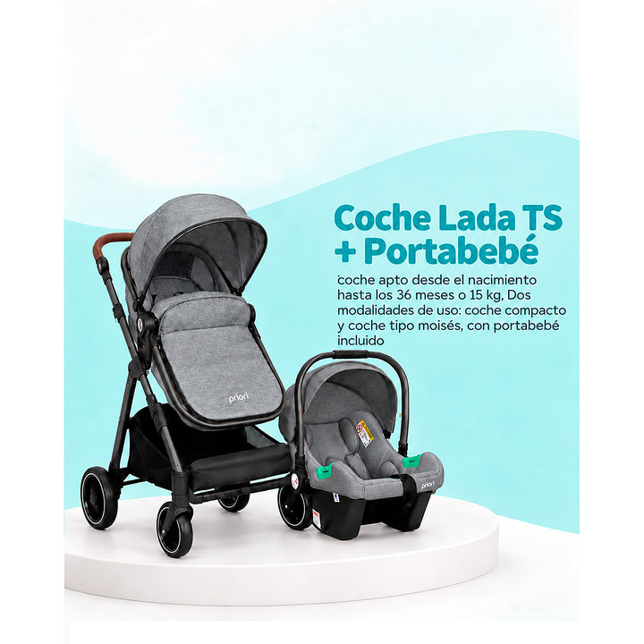 Combo Coche Lada Ts Gris + Bañera Stand Gris + Bouncer Safari Fun