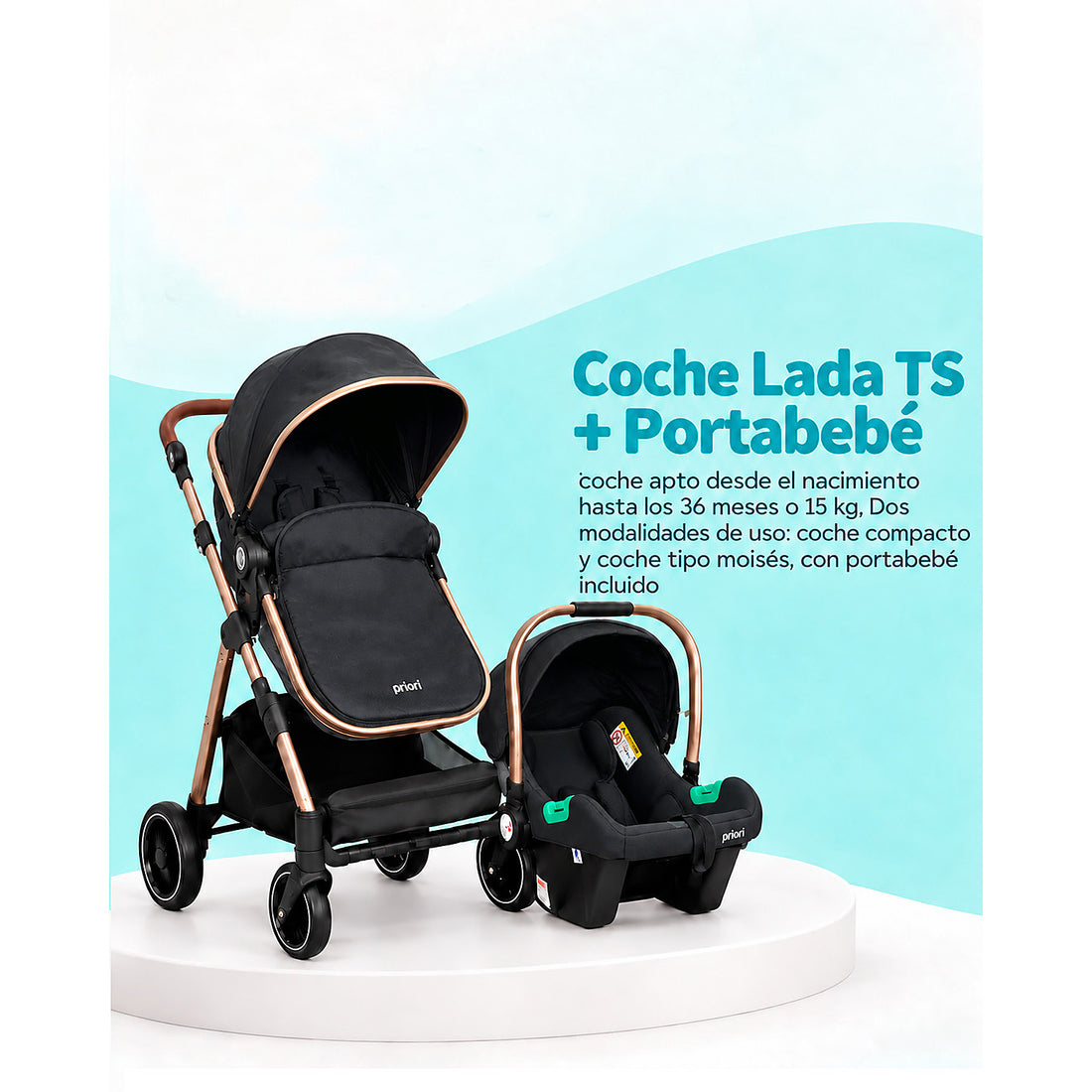 Combo Coche Lada Ts Negro + Bañera Stand Azul + Bouncer Rainforest Vibes