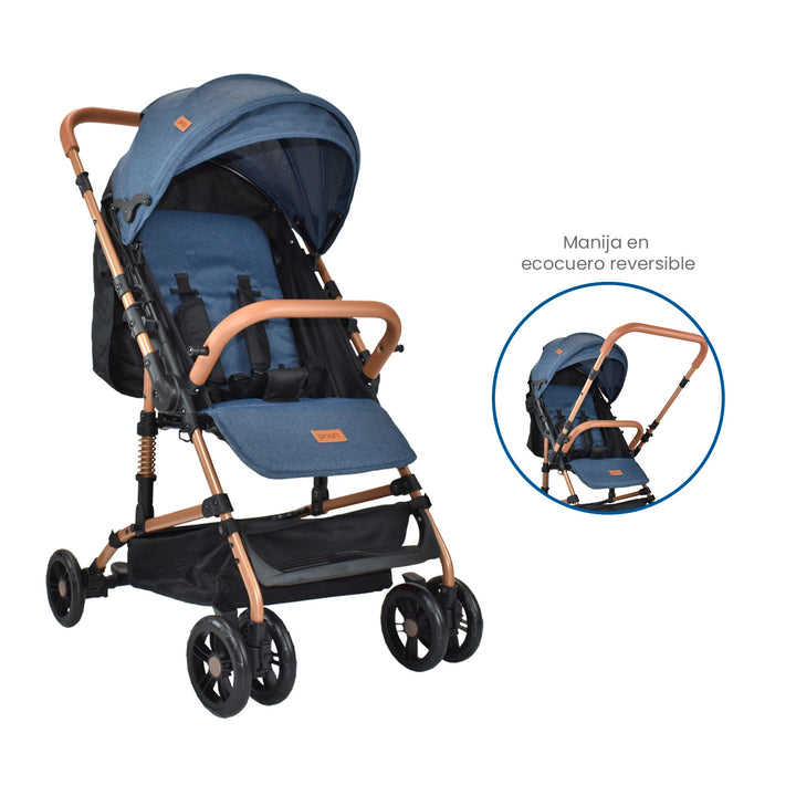 Coche para bebe con mango reversible tipo compacto priori viena azul 2