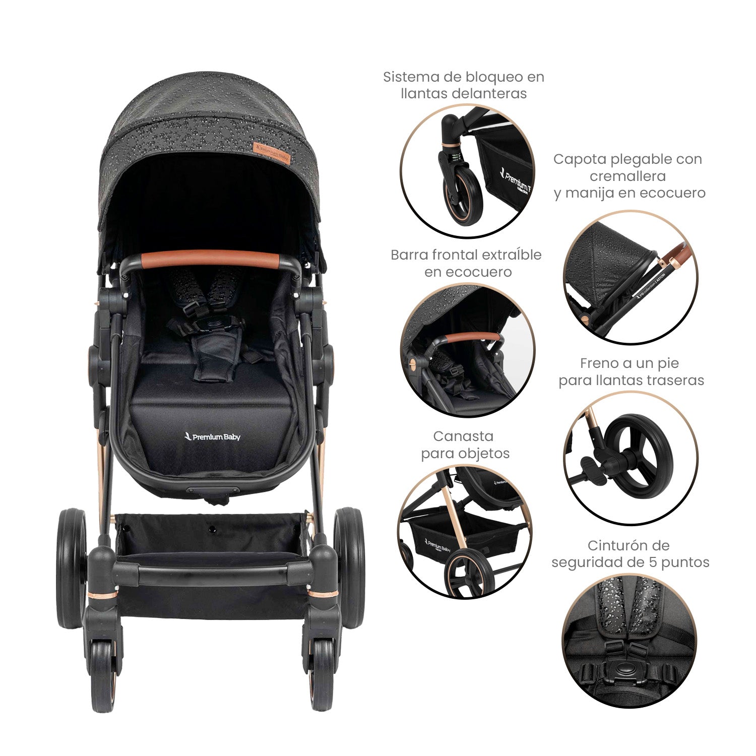 Coche para bebe moises aston negro burbujas 9