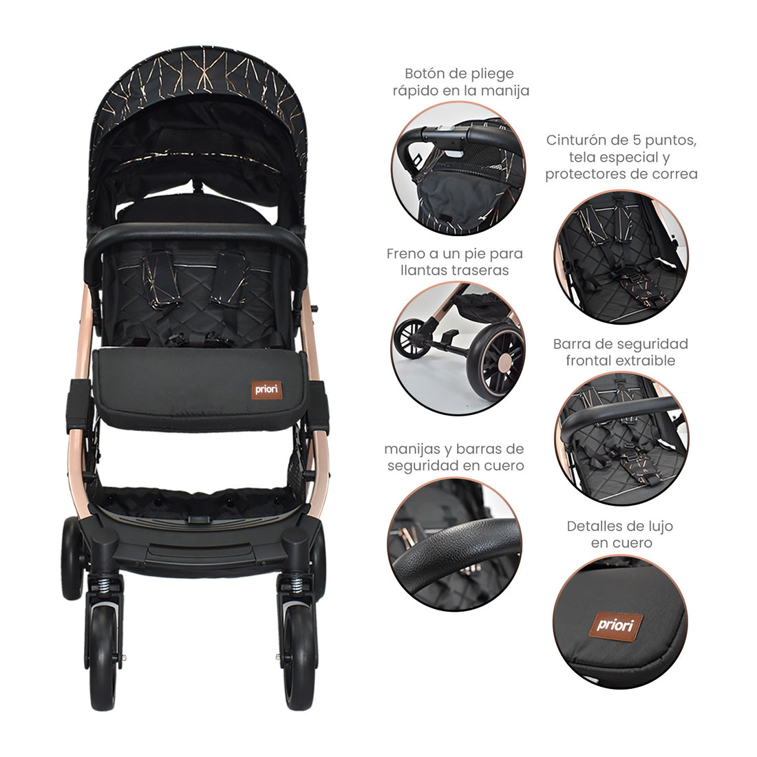 coche para bebe tipo maleta compacto priori argus dorado 8