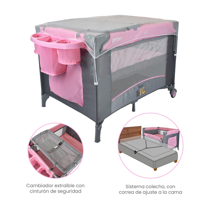 Cuna corral para bebe colecho avanti dream rosa 2