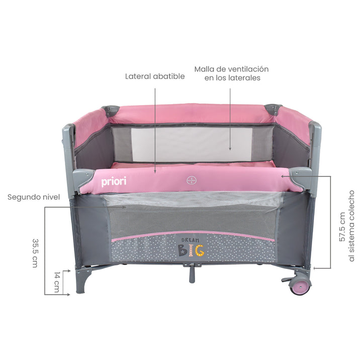 Cuna corral para bebe colecho avanti dream rosa 3
