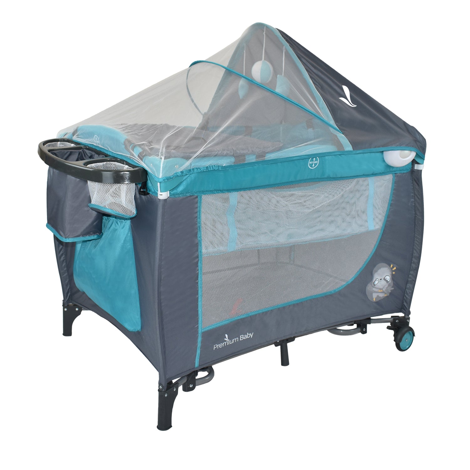 Cuna corral bebé con mecedora Nápoles turquesa 