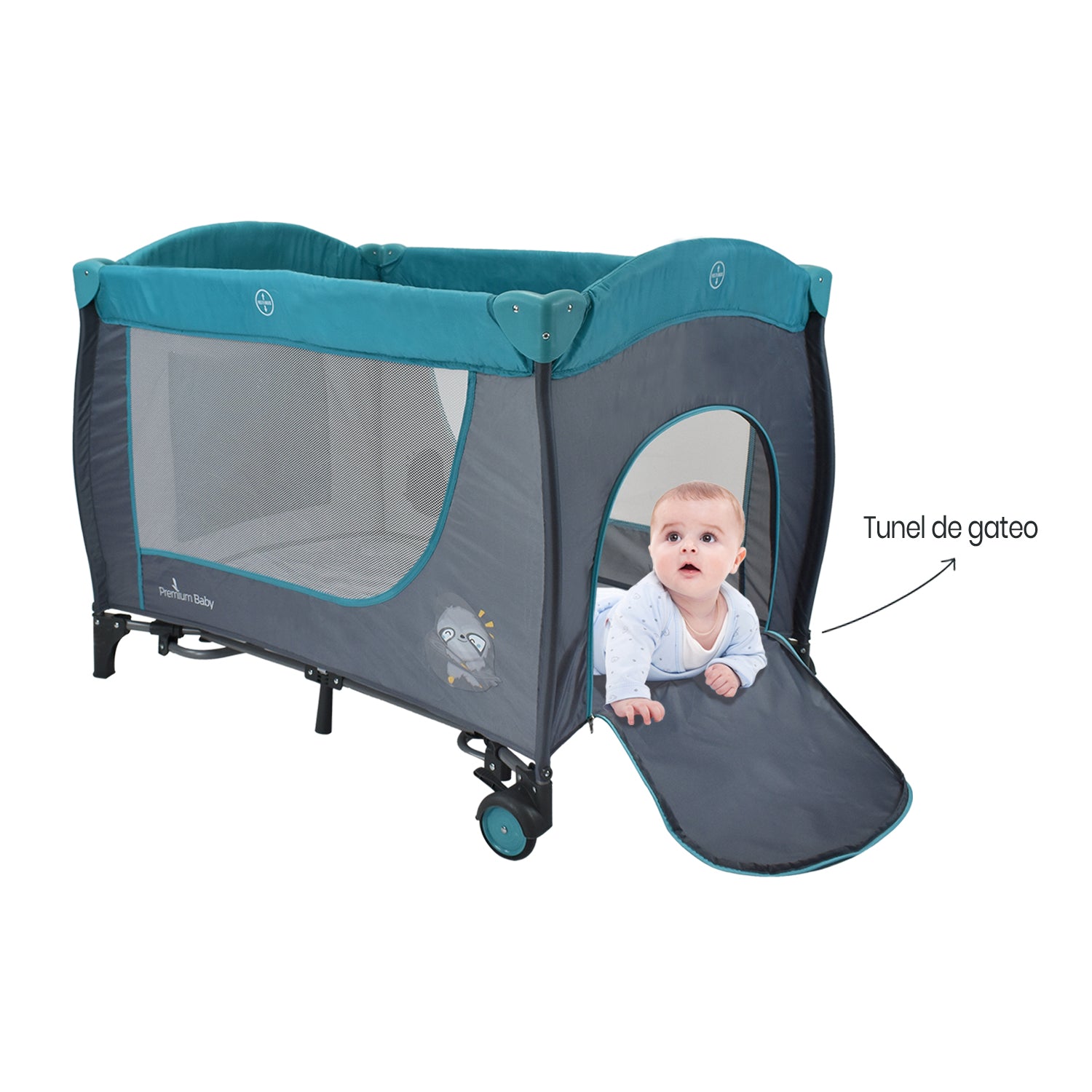 Cuna corral bebé con mecedora napoles turquesa 4