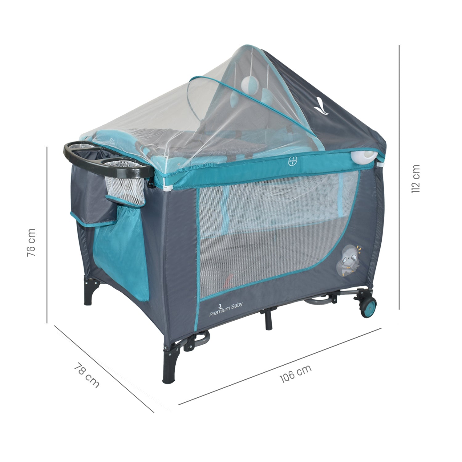 Cuna corral bebé con mecedora napoles turquesa 7
