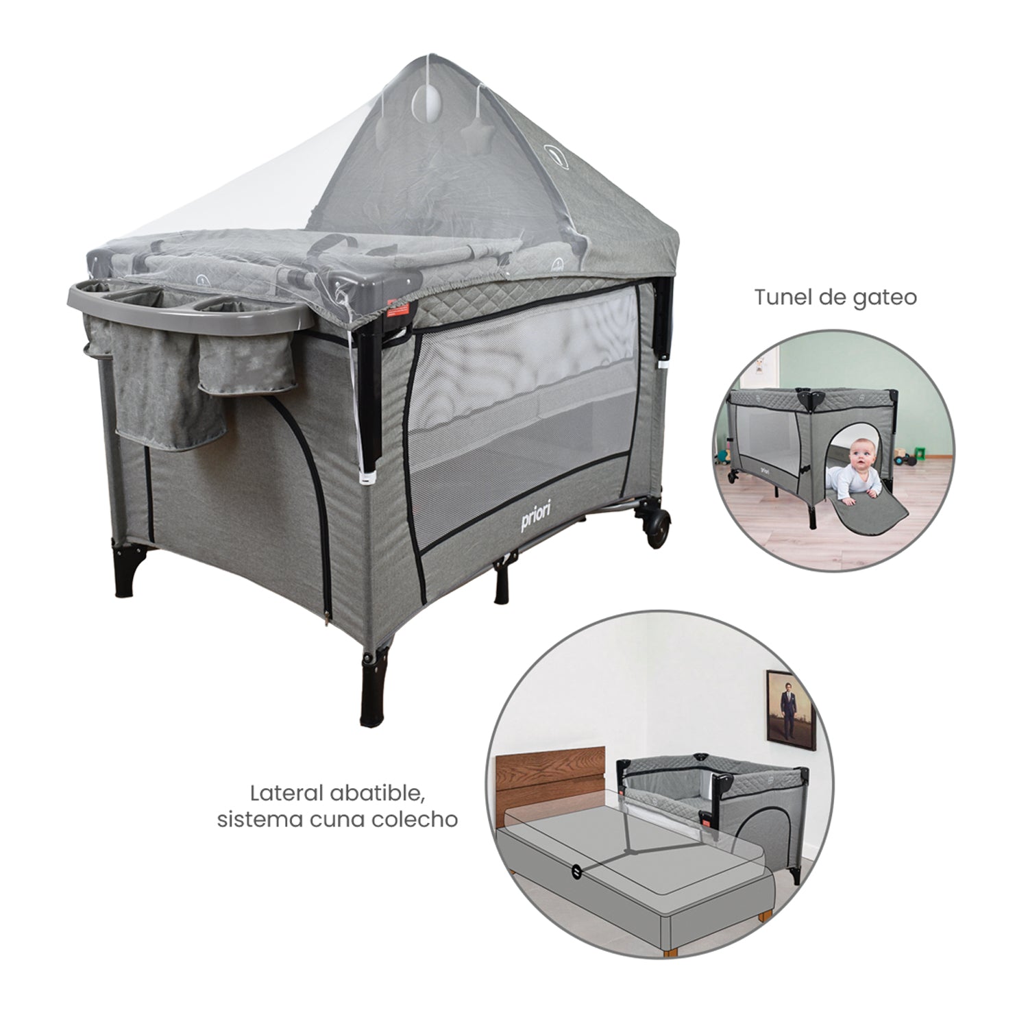 cuna corral colecho priori pro max gris