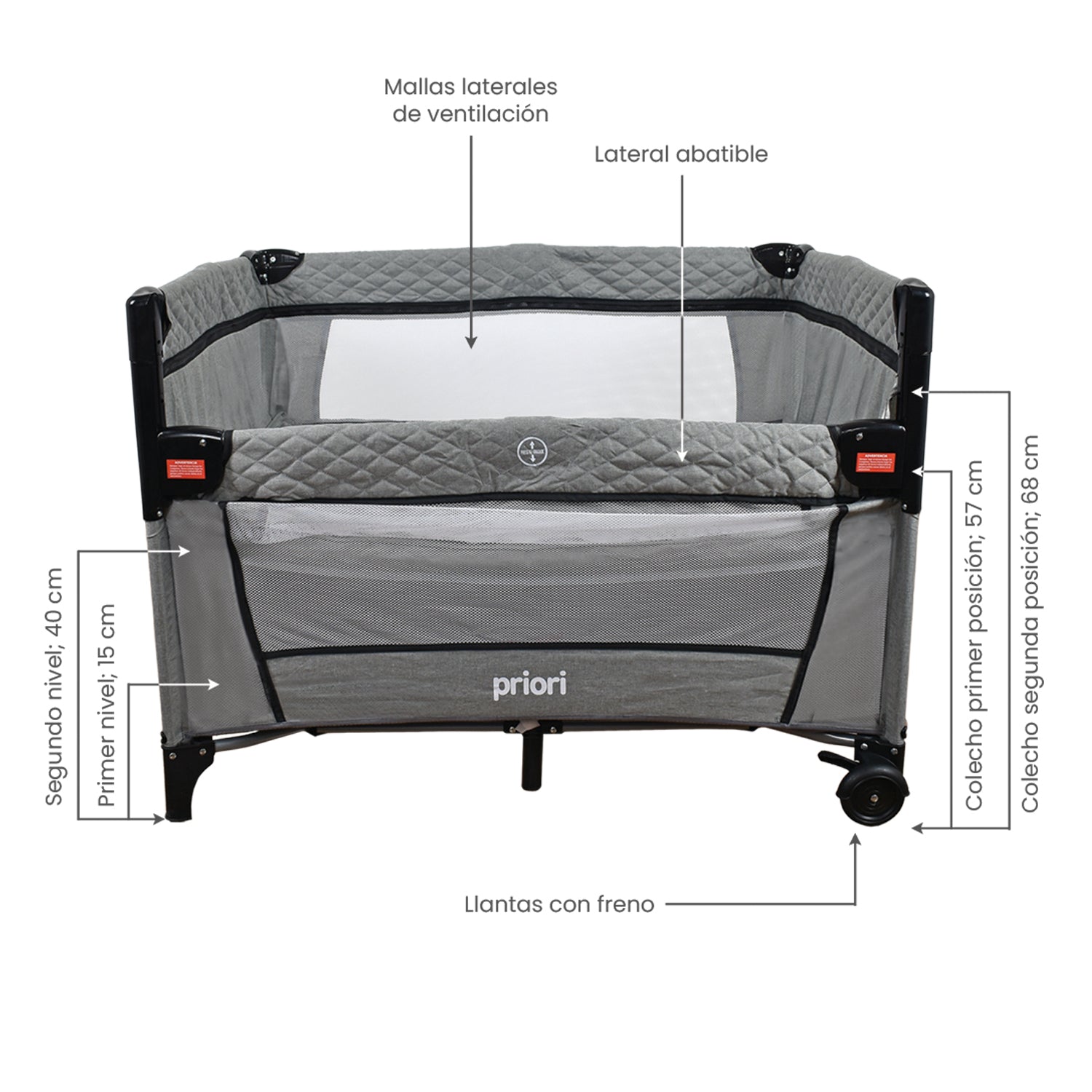 cuna corral colecho priori pro max gris