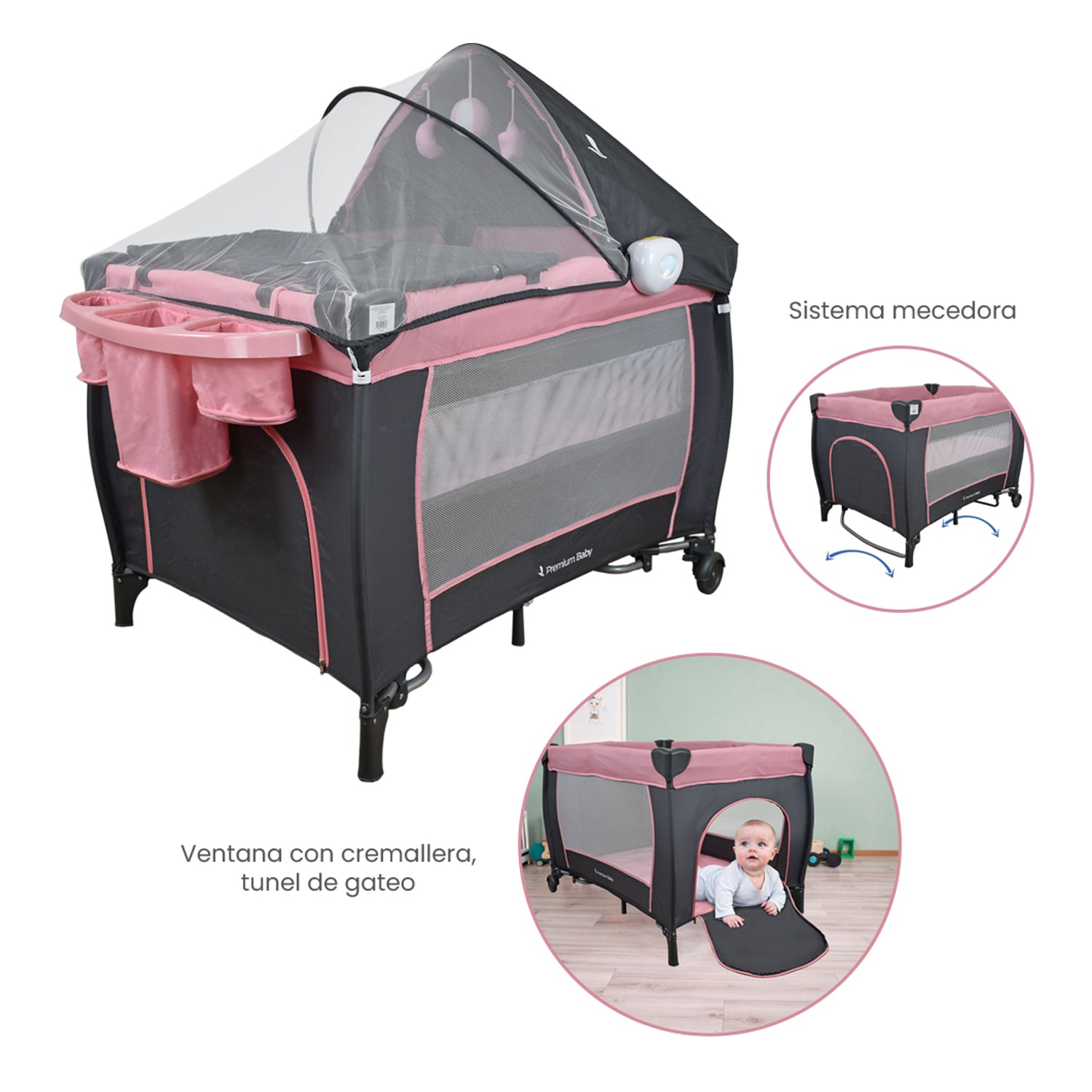 cuna mecedora bebe napoles rosa