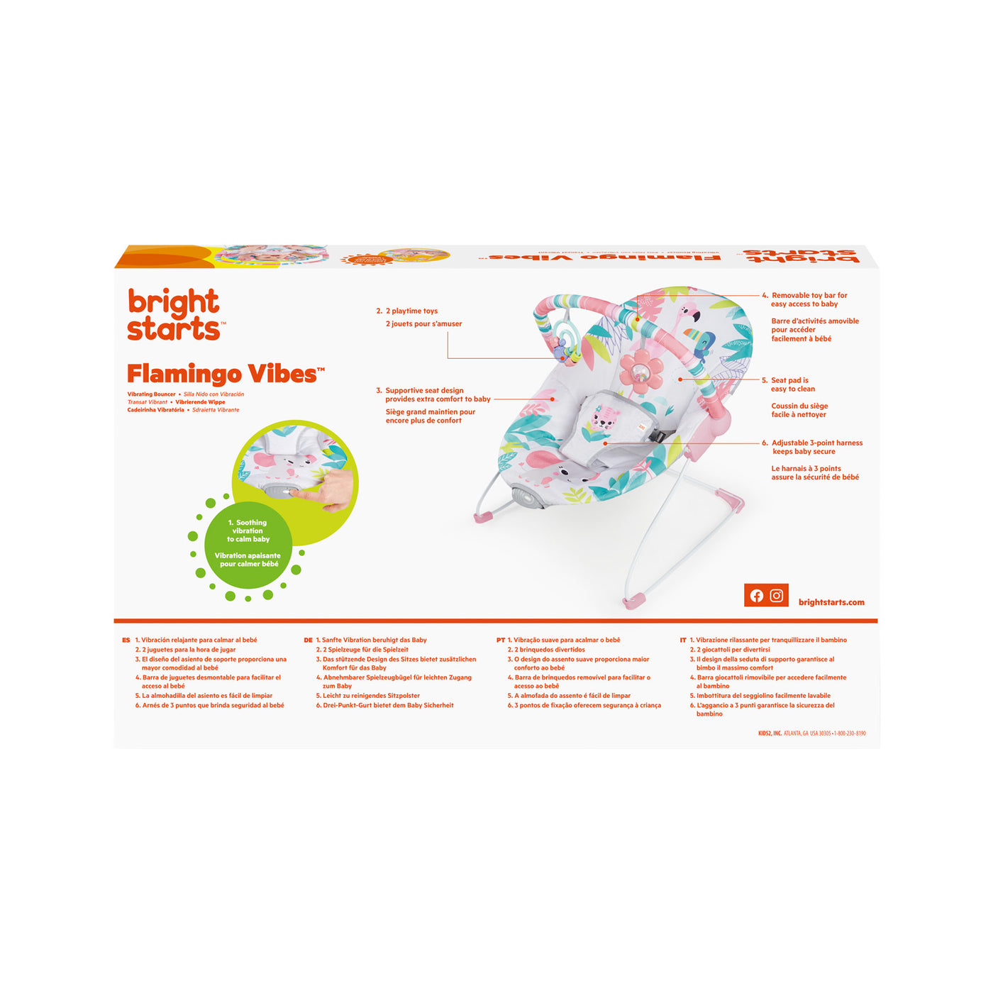 Bouncer Beb Bright Starts Flamingo Vibes 12228 BabyMania Peru Bouncer Beb Bright Starts Flamingo Vibes 12228 BabyMania Peru