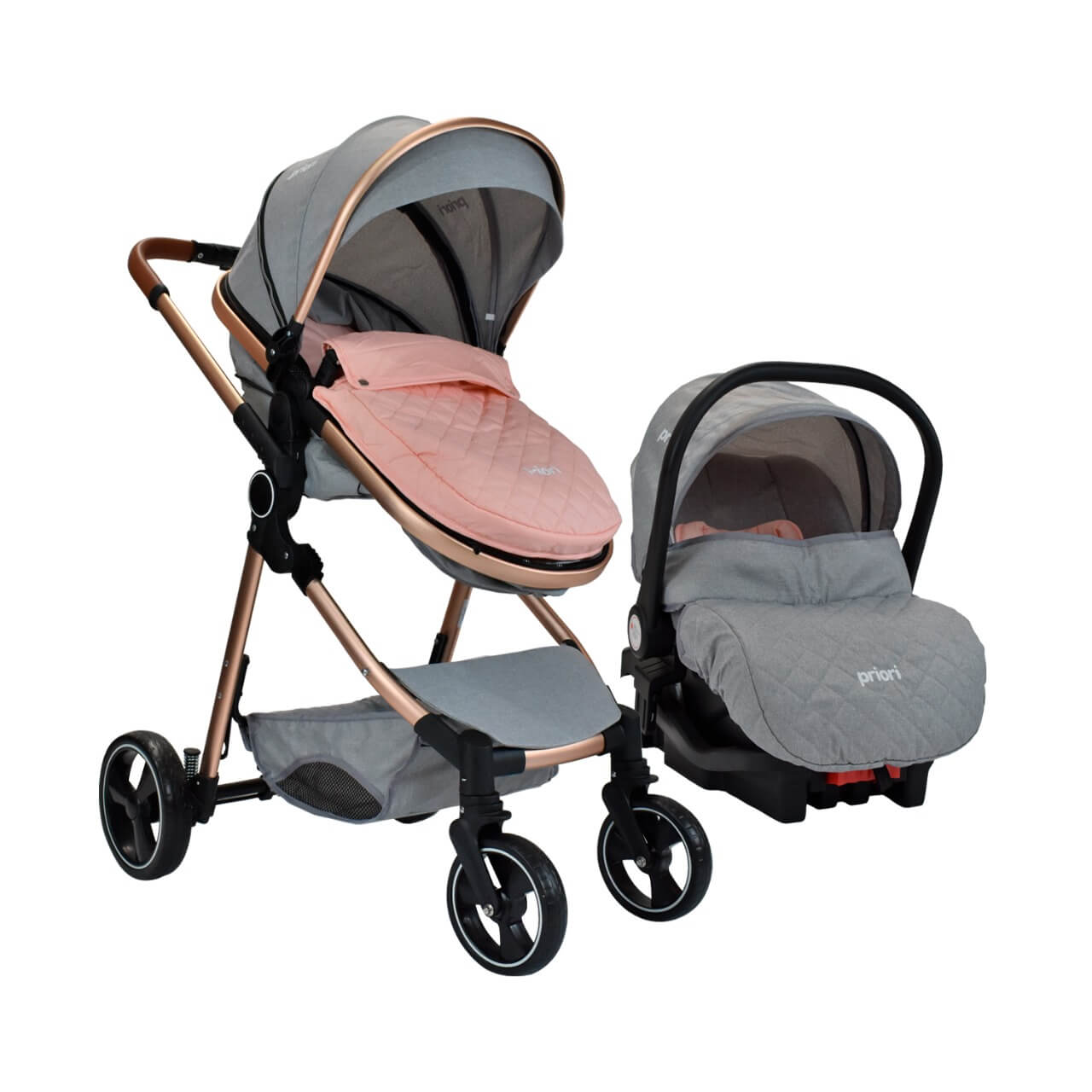 Coche Bebe Moises Compacto Con Portabebe Priori Mike Ts Rosa