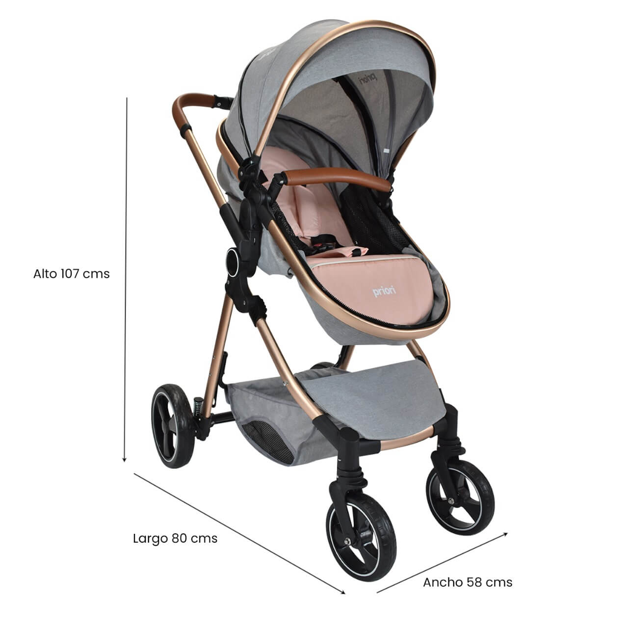 Coche Bebe Moises Compacto Con Portabebe Priori Mike Ts Rosa