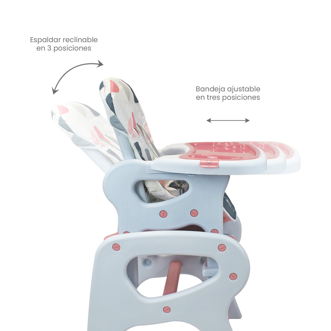 Silla de comer para bebé PCM 10 2 en 1, con silla escritorio para bebé rosa